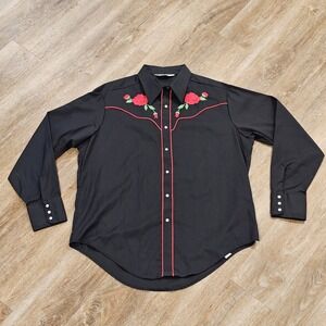 Vtg Career Club Sundance Shirt Mens XL Western Rodeo Pearl Snap Black Roses